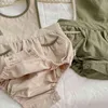 Vårens höst nyfödda barn baby pojkar flickor ren färg rompers för baby pojkar flickor bomullskläder mode ärmlös jumpsuit g220510