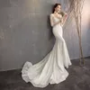 2022 NOWA White Hepburn Mermaid Suknia ślubna One Rzemotema francuska panna młoda ślubna Super Fairy Tail Koronkowe sukienki Vestido de novia