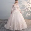 2022 Glamorous Luxury Dubai Arabo New Pizzo Abiti da ballo Abiti da sposa Abiti a maniche lunghe 3D Fiori perline Abito da sposa Abiti da sposa