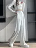 Casual High Waist Loose Wide Leg Pants for Women Spring Autumn Female Floor-Length White Suits Pants Ladies Long Trousers 220815