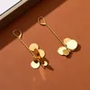 French Niche Design Stud Cold Wind Long Round Metal Earrings Advanced Ins Exaggerated Catwalk Fashion Jewelry Gift Accessories