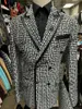 2022 luksusowa moda Plaid smokingi dla pana młodego dwurzędowe garnitury męskie na ślub mężczyzna Party Dress kostium Homme (kurtka + spodnie)