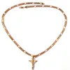 24k Solid Yellow Gold GF 6mm Italian Figaro Link Chain Necklace 24" Womens Mens Jesus Crucifix Cross Pendant248A
