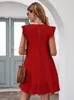 Kobiety swobodne mini sukienki luźne okrągła szyja krótkie rękawowe ciasto sukienka plisowana swingowa spódnica