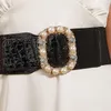 Paski szerokie kobiety luksusowy Pearl Crystal Rhinestone okrągły klamra panie moda żeńska elastyczna pasy pasa