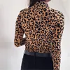 Leopard Floral Sexy Fashion Women Tee Top Pullover Long Sleeve High Neck Club Casual Style Fall Clothes Turtleneck Slim T-shirts
