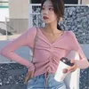 Women's Sweaters Autumn Winter 2022 Korean Fashion Sweater Women Pink V-neck Knit Slim Jumper Pull Femme Sexy Lace Up Knitting Pullover TopW