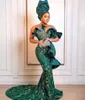 2022 بالإضافة إلى الحجم العربي Aso Ebi Hunter Green Mermaid Dresses Prod Dresses Beaded Lace Asevial ​​Party Second Depart Distress Robe De Soiree
