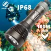 IP68 Flashlight Torch Torch يمكن أن يغطس 100 متر دوار مفتاح عرض اللون RA80 برمائية بحلول 18650/26650 البطارية J220713