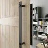 DIYHD 14 "poignée de porte de grange noire rustique en acier et poignées de porte en bois à deux côtés plates poignées de barre à barre T200605