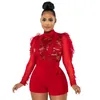 2023 Designer Women Jumpsuits Spring Autumn Long Sleeves Shorts Bodysuit Eyelash Lace Sexy Perspective Rompers