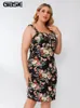 Gibsie plus size estampa floral gravata frontal spaghetti vestido de pulsação mulher boho praia casual verão slim fit bodycon vestidos 4xl xxxl 220510