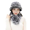 Echte Rex-Kaninchen-Fell-Mütze, Schal-Sets für Damen, Winter, warme Mütze, handgefertigt, flauschig weich