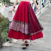 Skirts Vintage Oriental Chinese Traditional Dress Women Ethnic Skirt Female Autumn Winter Long Blue Red Patchwork Embroidery Midi SkirtSkirt