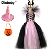 Special Occasions 2-12Year Children Girl Halloween Backless Witch Dress With Hat Pumpkin Bag Fancy Girls Cosplay Masquerade Party Prom Tulle 220826