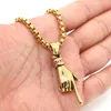 Pendant Necklaces Unisex 316L Stainless Steel Gold-Color Hand Clean Stone ChainPendant