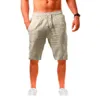 Mensbomullslinne shorts byxor manliga sommar andas in fast färg linnbyxor fitness streetwear s3xl 220629