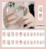 Uñas postizas, 24 Uds., parche para uñas con incrustaciones de diamantes de imitación y lazo, párrafo largo extraíble, manicura de moda, herramientas de arte DIY Prud22