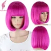 Synthetic 10inch Straight Short Bob Wigs Bangs Blue Golden Red Black White Purple Pink Green Brown Cosplay Wig Female 220622
