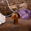 Carved Gemstones Mushroom Pendant Charms Stainlesssteel Chain Women Healing Crystals Figurine Pendant Necklace Jewelry7334054