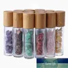 10Pcs 10ml Roll On Bottle Essential Oil Natural Jade Roller Bottles with Crystal Chip Glass Travel Refillable Bottle Containers