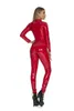 여성 점프 슈트 Rompers 라텍스 Catsuit 가짜 가죽 여성 블랙 Wetlook PVC 바디 수트 섹시한 Bodycon 에로틱 오픈 가랑이 의상 ClubwearWome
