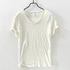 Yaz Erkekler Keten Pamuk Tişört Kısa Kol Vneck Nefes Alabaç Yumuşak İnce Beyaz Tshirt Erkekler Asya Boyut MXXXL 201 220623