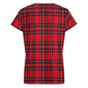 Women's T-Shirt Red Black Plaid Vintage Royal Tartan Oversized T-Shirts Short Sleeve V Neck Streetwear Tees Beach Print ClothingWomen's