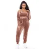 Donne Plus Size TrackSuits Haoohu Sweatsuit Abbigliamento donna Abbigliamento 3 pezzi Set di velluto Abbinamento Zipper Tops Gilet Pants Sportswear Urban Casua