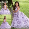 Fabelhafte Lavendel-Spitze-Blumen-Festzug-Kleider für kleine Mädchen, 3D-Applikationen, Kleinkind-Ballkleid, Blumenmädchenkleider für Hochzeit, bodenlange Erstkommunion-Kleider AL6663