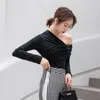 TWOTYLE Sexy Off Shoulder Asymmetric Women's T-shirts Tops Female Slim Long Sleeve Fashion Black Tshirt Autumn 220402