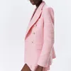 Damen-Anzüge, Blazer, Frühlings-Revers-Stil, Damen-Jacke, rosafarbener amerikanischer Blazer mit Unterstruktur, zweireihig, europäisch, langärmelig und Ja
