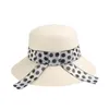 Cappelli a tesa larga Sole di paglia per le donne Elegante berretto Panama con nastro a punti Floppy Summer Outdoor Travel Bucket Hat Japan StyleWide WideWide Oliv2