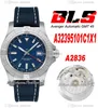 BLS GMT 45mm Eta A2836 Automatic Mens Watch A32395101C1X1 Steel Case Blue Dial White Number Markers Nylon Leather Strap Super Edition Puretime 05E5