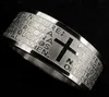 Band Rings Gold Silver Silver Rostfritt Steel English Lord's Prayer Cross Etaching Polishing Ring