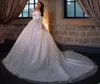 Robe de mariée de luxe aux paillettes d'épaule en dentelle à manches longues robes de bal sexy satin de mariée en satin de mariée sur mesure