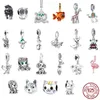 925 Sterling Silver Dangle Charm Love Pets Cat Panda Lion Animal Pingente Sie