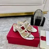 woman sandals leather Designer sandles heels Red Bottoms heels pumps Casual Gold summer rivet studded spikes slingback high Wedding party chunky heel size 34-42