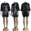 Summer Dress Women Sexy O-Neck Letter Print Gauze Sequins Patchwork Loose Shirt Dress Streetwear Glitter Tee