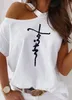Basılı T-Shirt Kadınlar Plus bayanlar tek omuzlu mektup üstleri yaz gevşek ve sevimli tişört moda üst kadınlar straplez seksi 220525