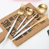 Gold Silverware Cutlery Set Flatware 4 Pieces Fork Knife and Spoon Set with Black White Pink Handle