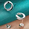 925 Sterling Silver Round O Studörhänge för kvinna Fashion Charm Wedding Engagement Party Jewelry