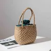 Shoppingväskor Casual Drawstring Straw Basket för kvinnor Böhmen vävda rotting handväska Boho Shopper Shoulder Travel Beach 220412