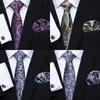 Jacquard Newest Design Silk Festive Present Tie Handkerchief Cufflink Set Necktie Mans Plaid Yellow Shirt Accessories