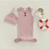 Bebê do verão Sacos de dormir Cap Sets Recém-nascido Infantil sem mangas com nervuras Knotted Swaddle Wrap vestido com chapéu 2pcs roupas ajustadas M4083