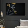 Black Gold Nude African Woman Oil Painting on Canvas Cuadros Posters and Prints Scandinavian Wall Picture for Living Room