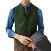 Men's Vests Wedding Suit Army Green Herringbone Brown Wool Tweed Tailored Collar Male Gentleman Business Waistcoat ChalecosMen's Phin22