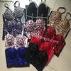 Cristal Diamond Sequin Rebite Pérola Corset Bras Push Up Crop Top Punk Bustier Luxo Goth Ballroom Festa Festa Festa 220316