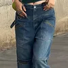 Weekeep Fashion Vintage 2000s Streetwear Jeans Women Low Waist Button Up Straight Pants Korean Retro Baggy 90s Denim Cargo Pants 220815