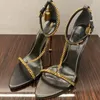 Moda asma kilit sandalet kadın metal topuk ayakkabı tasarımcısı altın zincir dekorasyon stiletto ayakkabıları kalite 10 cm yüksekliğinde gerçek deri kadın gladyatör sandalet 35-42